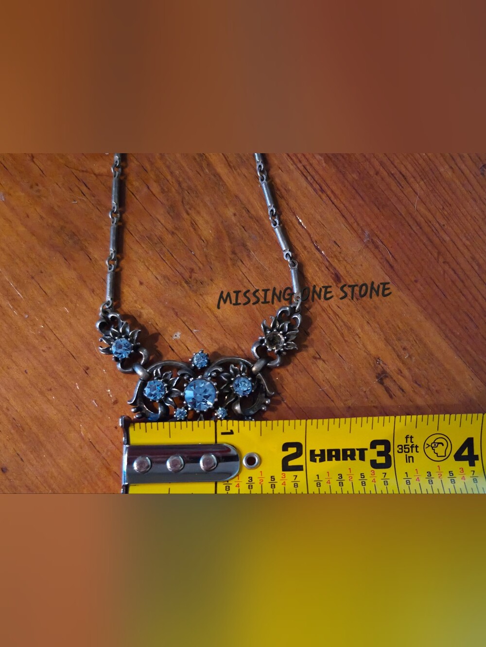 Vintage CORA  Heavy Silver-Tone Blue Crystal Floral Necklace very Nice.